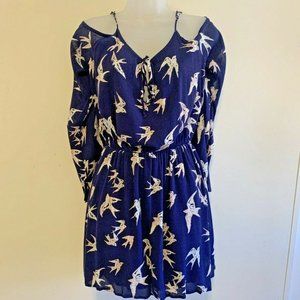 Honey Belle Cold Shoulder Dress Bird Print Medium NWT